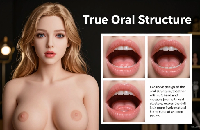 silicone sex dolls oral structure detail showcase with realistic mouth design and movable jaw system