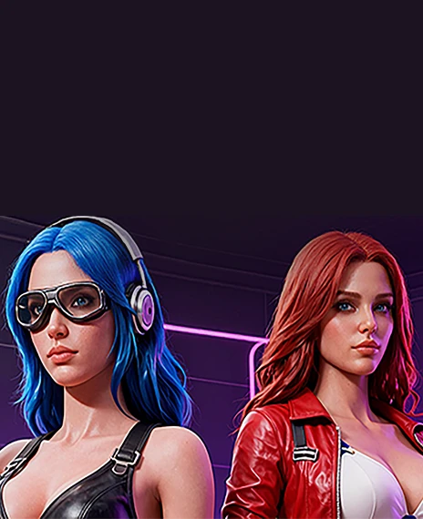 cyberpunk style dual female characters in futuristic neon themed digital artwork