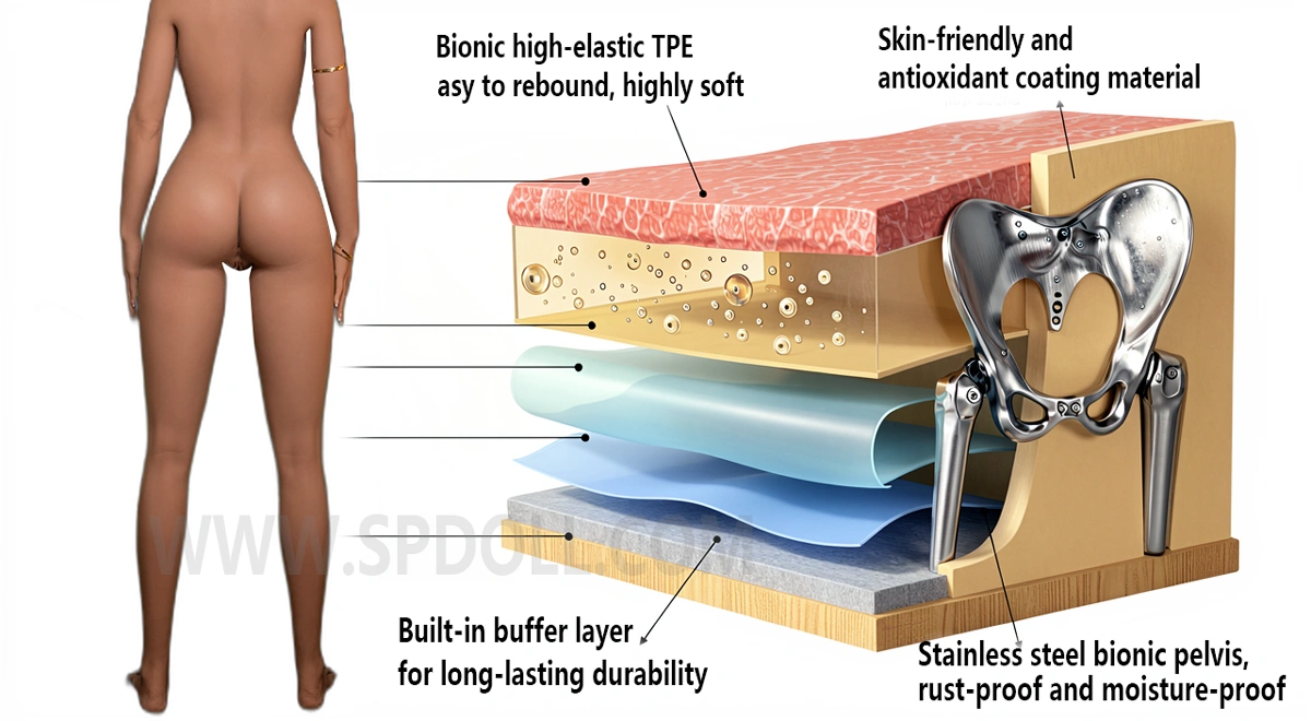 Big booty sex doll anatomy guide with pelvic structure diagram and realistic female body rear view