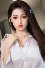 asiansex doll close-up portrait with pearl necklace and soft indoor lighting details