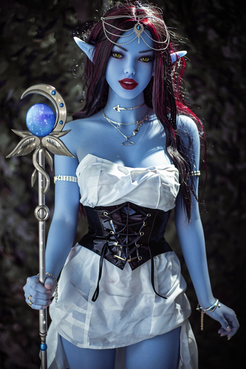 full size sex dolls fantasy elf sorceress with celestial staff and mystical forest atmosphere