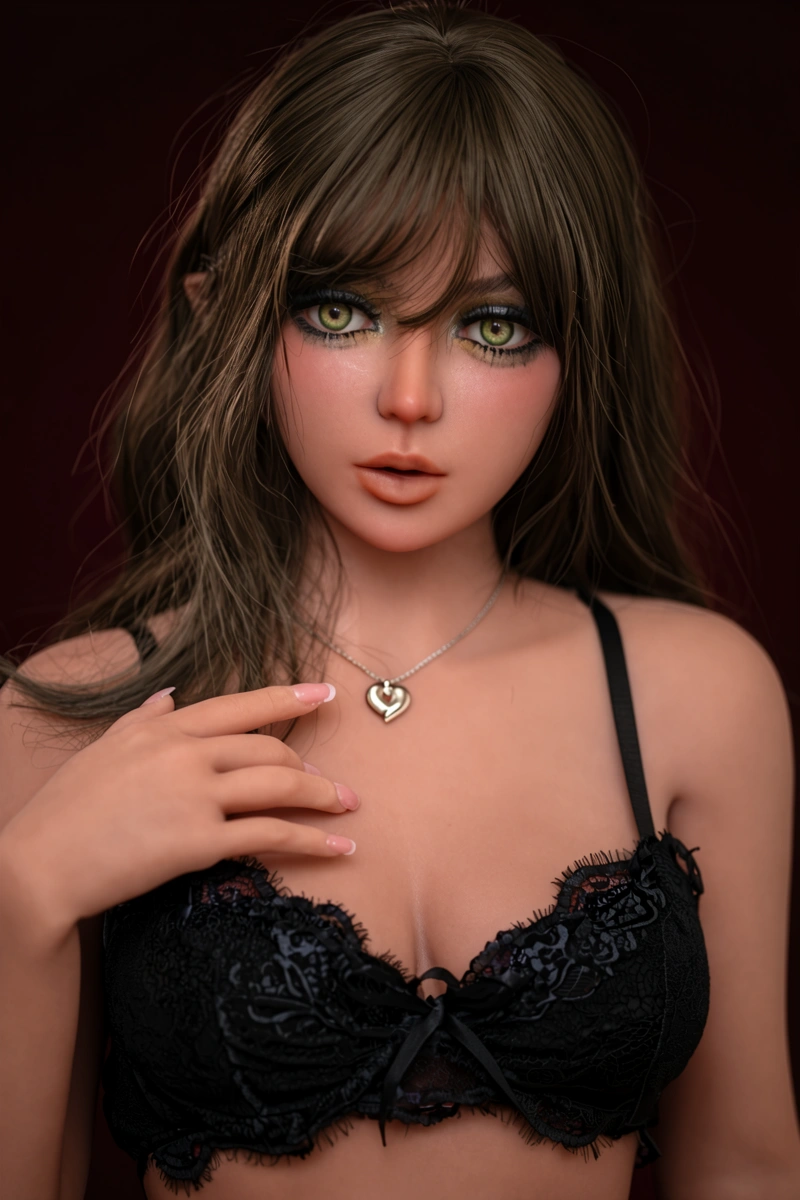 most realistic sex dolls black lace portrait green eyes red background studio lighting close up composition