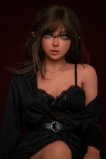 most realistic sex dolls fantasy elf portrait green eyes dark red background cinematic studio lighting editorial style