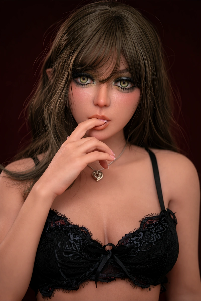 most realistic sex dolls fantasy portrait green eyes cinematic lighting dark red background editorial close up